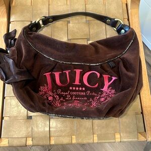 Vintage Juicy Couture Chocolate Brown Shoulder Bag with Pink Embroidery